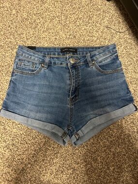 Almost Famous Medium Blue High-Waist Rolled Hem Denim Shorts